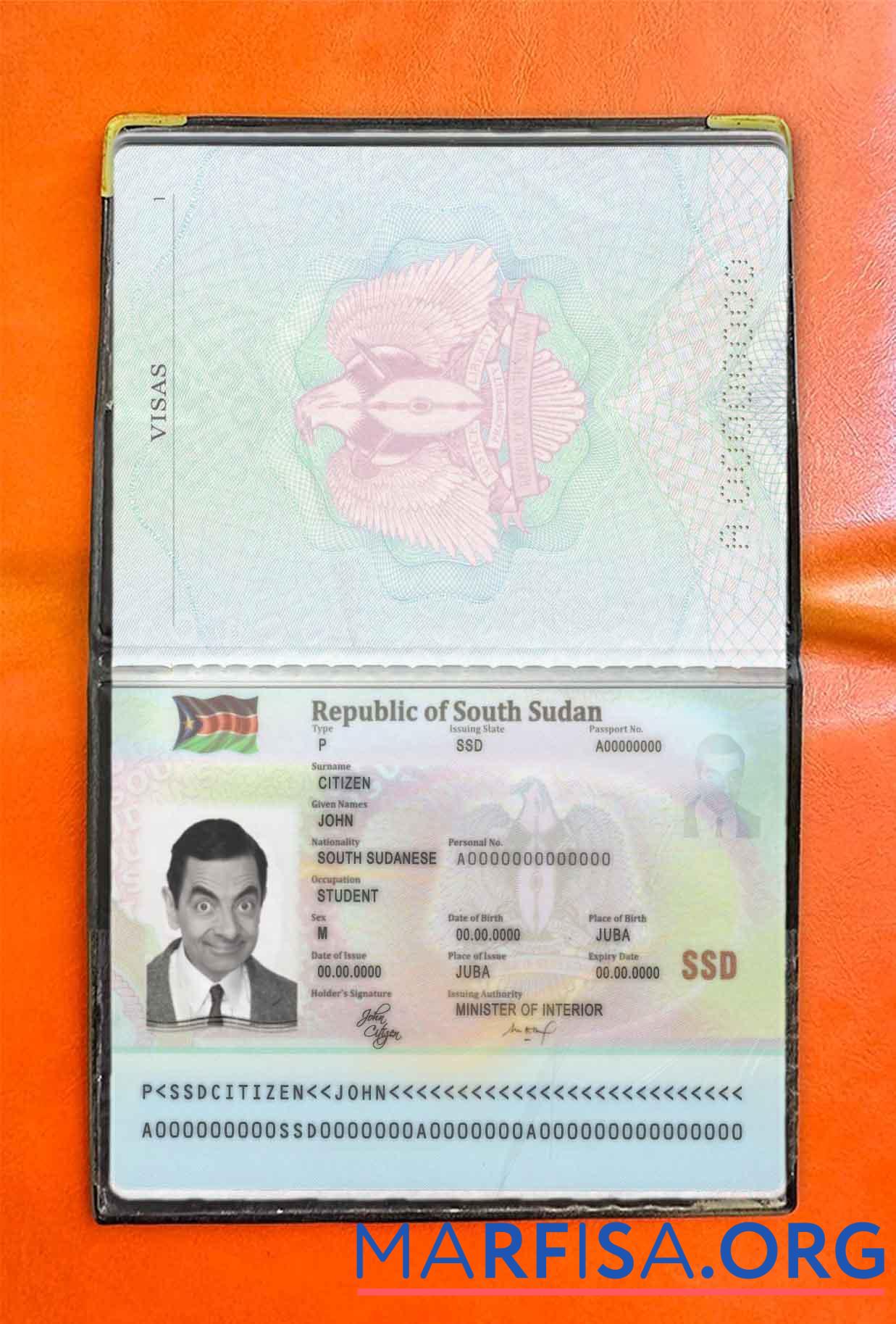 Realistic South Sudan passport photo look real example